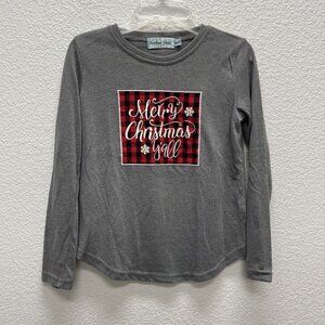 SOUTHERN GRACE T-shirt Youth 8-10 Y Merry Christmas Y’all Santa Buffalo Plaid